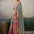 Printed floral ethnic motifs linen digital saree with blouse piece
