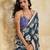 Printed floral ethnic motifs linen digital saree with blouse piece