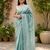Printed floral ethnic motifs linen digital saree with blouse piece