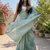 Printed floral ethnic motifs linen digital saree with blouse piece