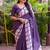 Printed floral ethnic motifs linen digital saree with blouse piece