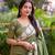 Printed floral ethnic motifs linen digital saree with blouse piece