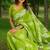 Printed floral ethnic motifs linen digital saree with blouse piece