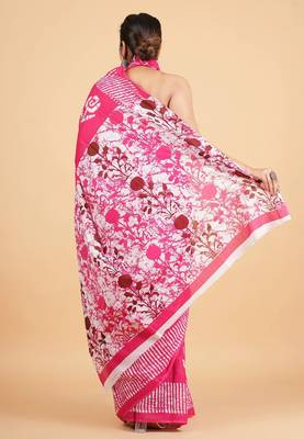 Printed floral ethnic motifs linen digital saree with blouse piece 2