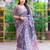 Printed floral ethnic motifs linen digital saree with blouse piece