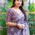 Printed floral ethnic motifs linen digital saree with blouse piece