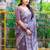 Printed floral ethnic motifs linen digital saree with blouse piece