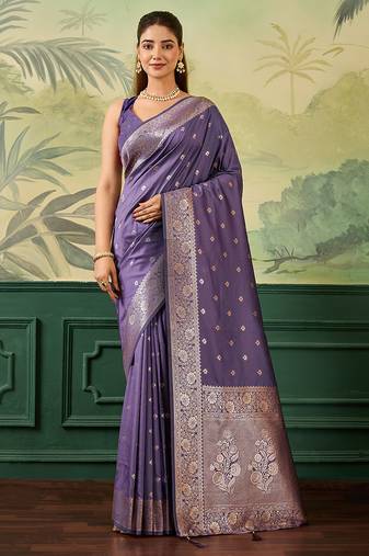 Woven design zari silk blend handloom banarasi saree with blouse piece