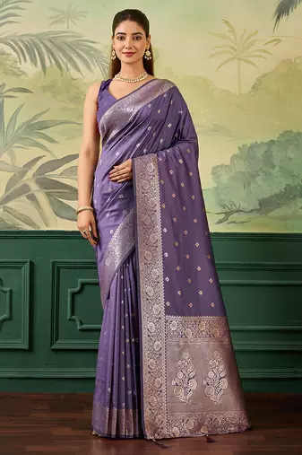 Woven design zari silk blend handloom banarasi saree with blouse piece