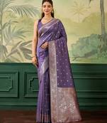 Woven design zari silk blend handloom banarasi saree with blouse piece