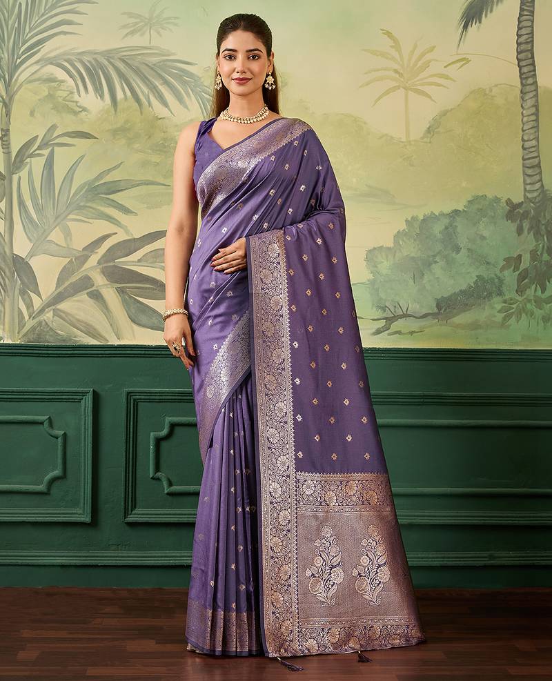 Woven design zari silk blend handloom banarasi saree with blouse piece