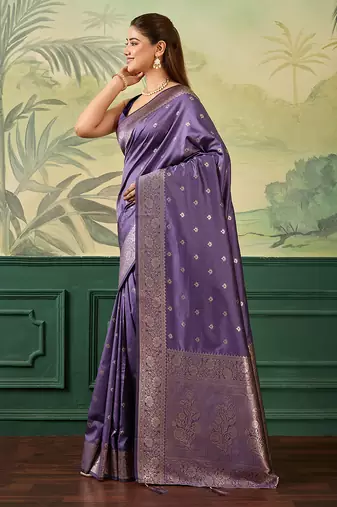 Woven design zari silk blend handloom banarasi saree with blouse piece