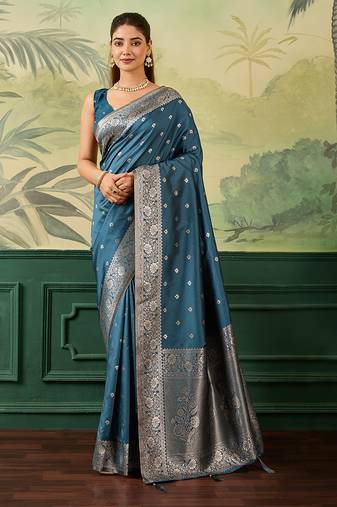 Woven design zari silk blend handloom banarasi saree with blouse piece