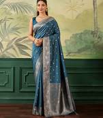 Woven design zari silk blend handloom banarasi saree with blouse piece