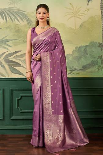 Woven design zari silk blend handloom banarasi saree with blouse piece