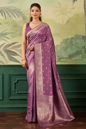 Woven design zari silk blend handloom banarasi saree with blouse piece