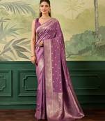 Woven design zari silk blend handloom banarasi saree with blouse piece