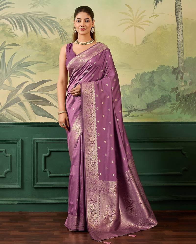 Woven design zari silk blend handloom banarasi saree with blouse piece