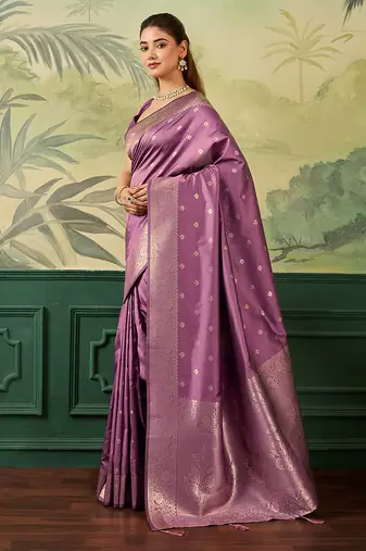 Woven design zari silk blend handloom banarasi saree with blouse piece