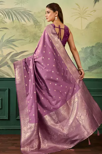Woven design zari silk blend handloom banarasi saree with blouse piece