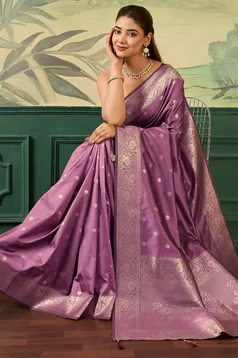 Woven design zari silk blend handloom banarasi saree with blouse piece