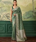 Woven design zari silk blend handloom banarasi saree with blouse piece