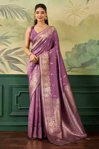 Woven design zari silk blend handloom banarasi saree with blouse piece