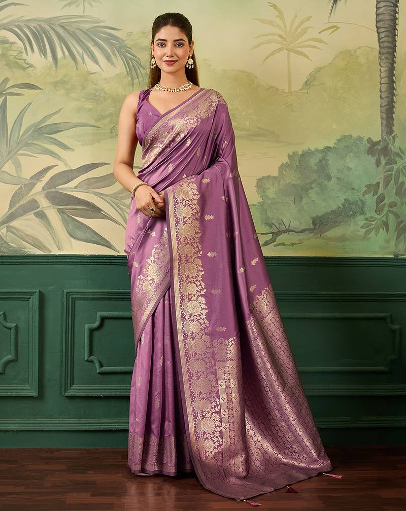 Woven design zari silk blend handloom banarasi saree with blouse piece