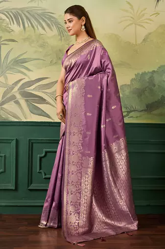 Woven design zari silk blend handloom banarasi saree with blouse piece