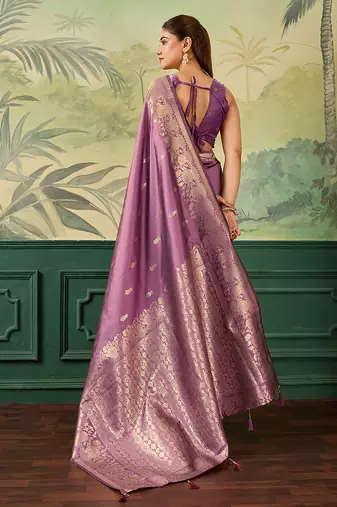 Woven design zari silk blend handloom banarasi saree with blouse piece