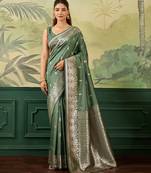 Woven design zari silk blend handloom banarasi saree with blouse piece