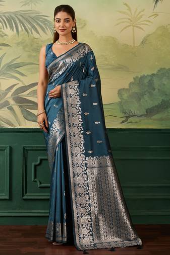 Woven design zari silk blend handloom banarasi saree with blouse piece
