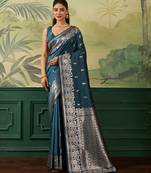 Woven design zari silk blend handloom banarasi saree with blouse piece