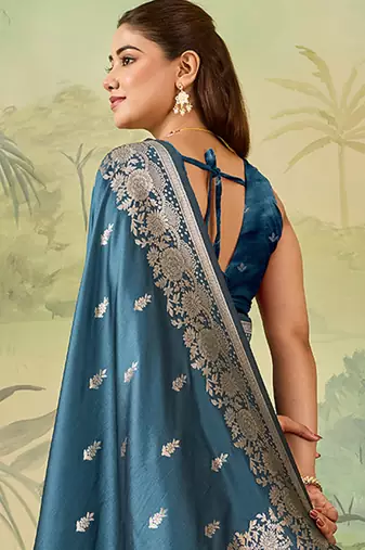 Woven design zari silk blend handloom banarasi saree with blouse piece