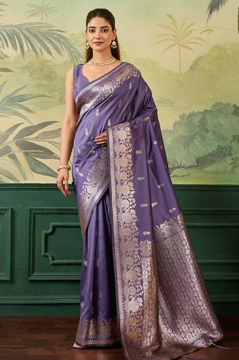 Woven design zari silk blend handloom banarasi saree with blouse piece