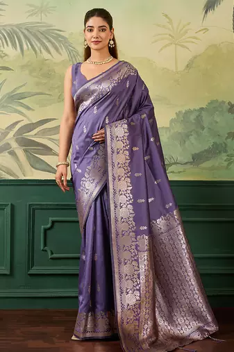 Woven design zari silk blend handloom banarasi saree with blouse piece