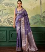 Woven design zari silk blend handloom banarasi saree with blouse piece