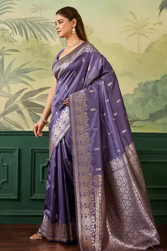 Woven design zari silk blend handloom banarasi saree with blouse piece