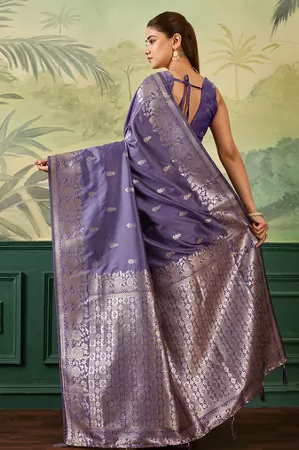 Woven design zari silk blend handloom banarasi saree with blouse piece