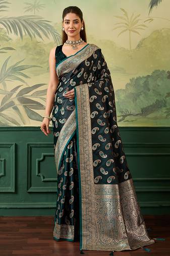 Woven design zari satin handloom mysore silk saree with blouse piece