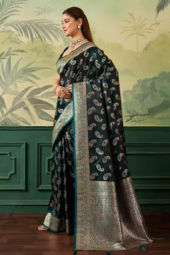 Woven design zari satin handloom mysore silk saree with blouse piece