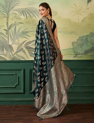 Woven design zari satin handloom mysore silk saree with blouse piece 3