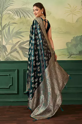 Woven design zari satin handloom mysore silk saree with blouse piece