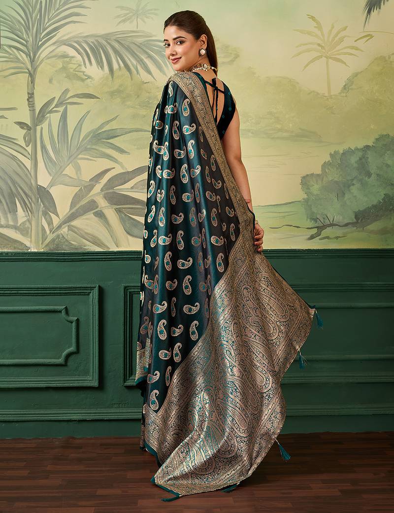 Woven design zari satin handloom mysore silk saree with blouse piece