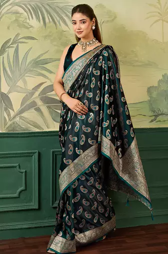 Woven design zari satin handloom mysore silk saree with blouse piece