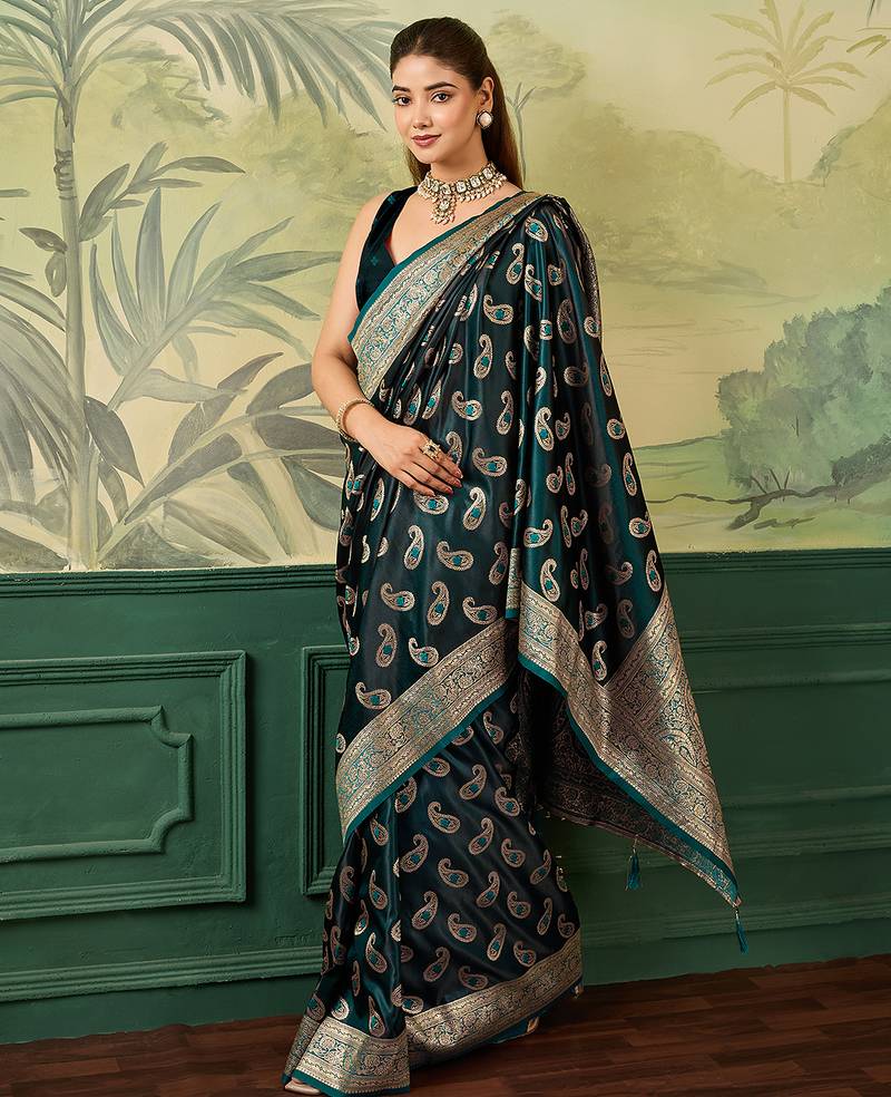 Woven design zari satin handloom mysore silk saree with blouse piece