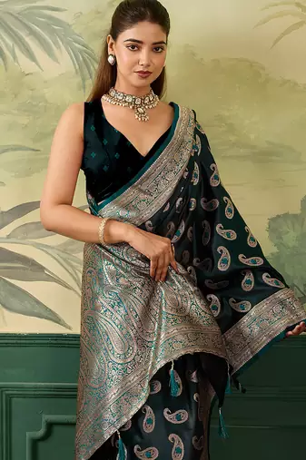 Woven design zari satin handloom mysore silk saree with blouse piece