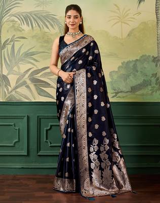 Woven design zari satin handloom mysore silk saree with blouse piece 1