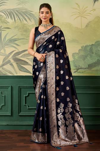 Woven design zari satin handloom mysore silk saree with blouse piece