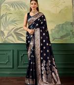 Woven design zari satin handloom mysore silk saree with blouse piece
